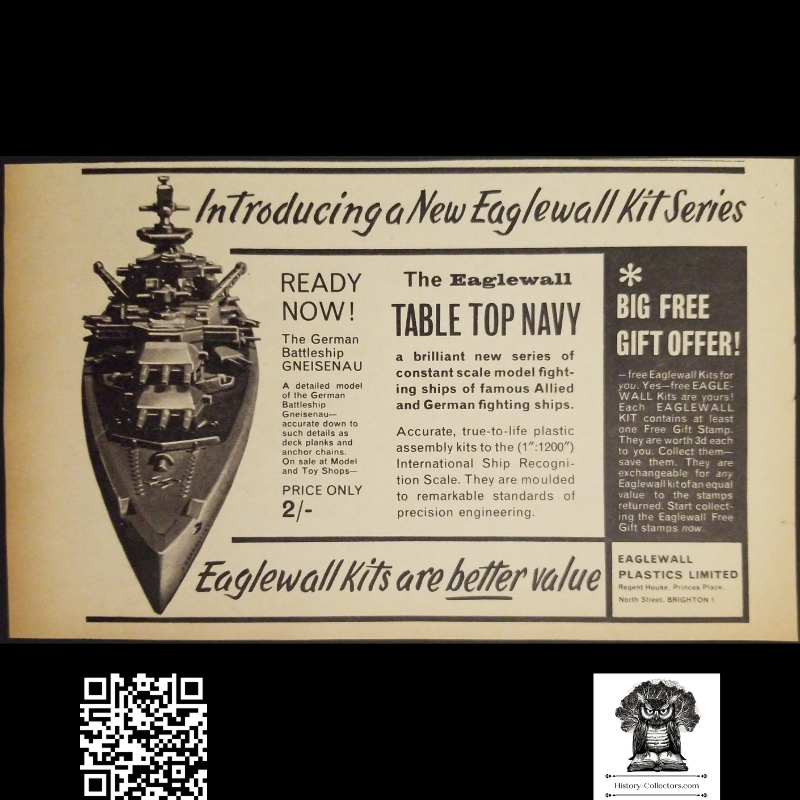 1962 Eaglewall Model Kit Series Advertisement Clipping - Tabletop Navy Collection Series - Brighton England - Ready For Framing