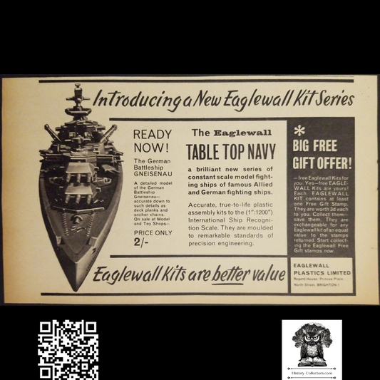 1962 Eaglewall Model Kit Series Advertisement Clipping - Tabletop Navy Collection Series - Brighton England - Ready For Framing