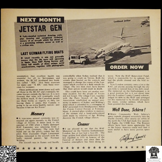 1962 Flying Review Clipping Print Advertisement Feature - Royal Air Force - Lockheed JetStar - Cold War Era - Ready For Framing