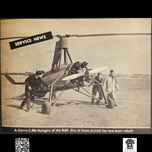 1962 Gyrocopter Cierva C.30A Autogiro Royal Air Force News Print Image Clipping - Aviation Engineering - England - Ready For Framing