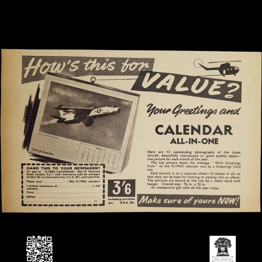 1962 Military Aircraft Calendar Marketing Print Advertisement - Vought Crusader - England - Mail Order - Ready For Framing