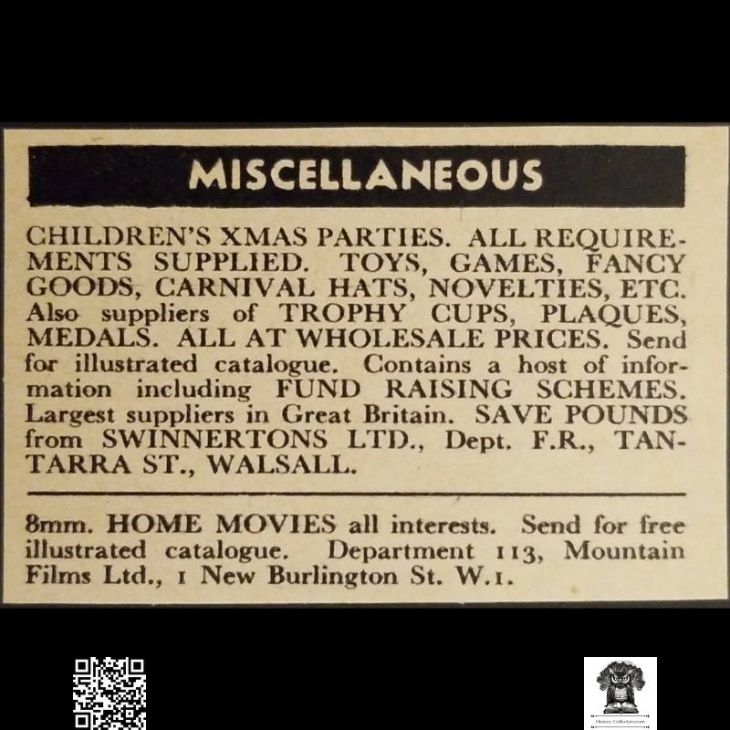 1962 Miscellaneous Classified Advertisement Clipping - Entertainment Party Supplies - 8MM Home Movies - Mail Order - England