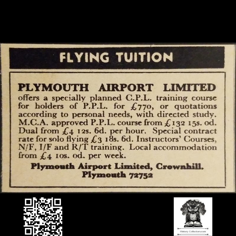 1962 Plymouth Airport Limited Classified Advertisement Clipping - Flight Training  - Civil Aviation - England