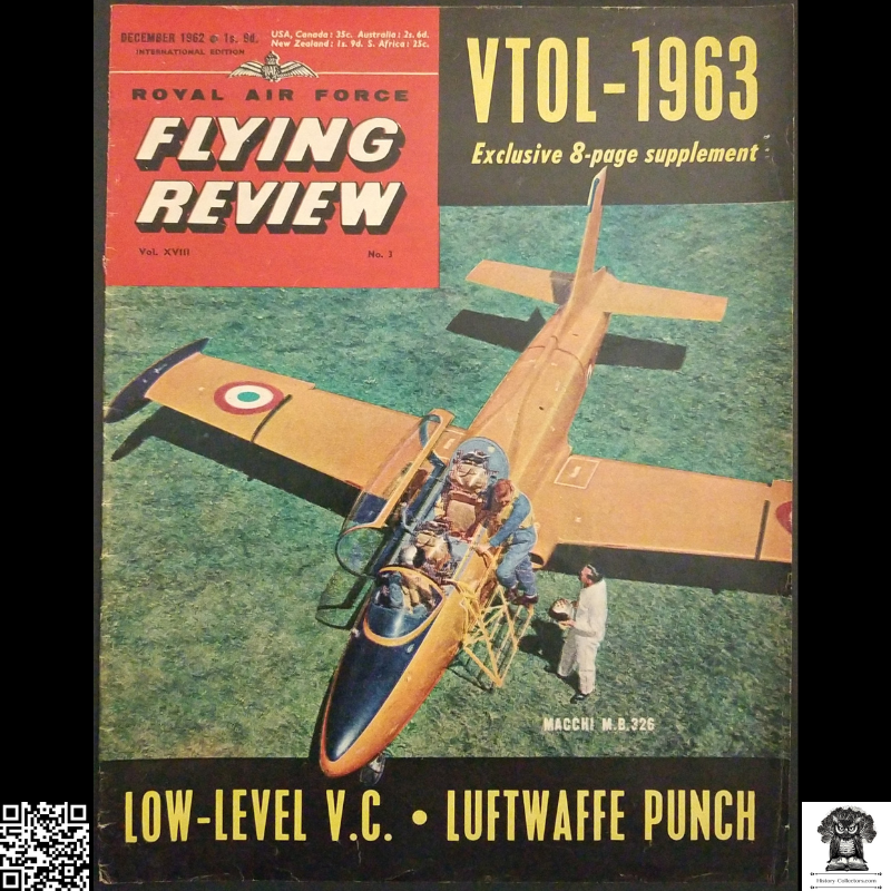 1962 Royal Air Force Flying Review Cover - Macchi M.B.326 - Vertical Take-Off And Landing Aircraft - Luftwaffe Punch - December - Cold War Era - Ready For Framing