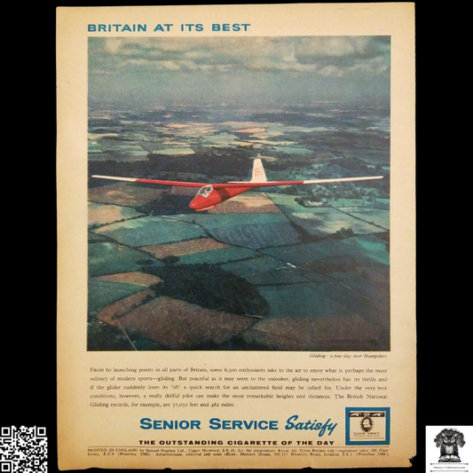 1962 Senior Service Tobacco Cigarette Print Advertisement - Gliding Soaring - Cold War Era - Ready For Framing