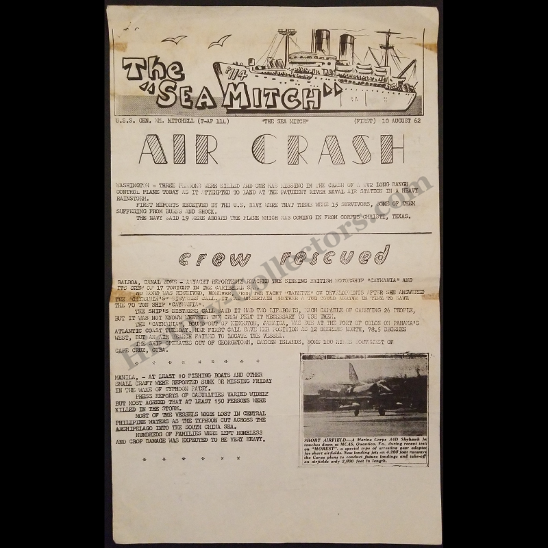 Vintage Original 1962 U.S. Navy Shipboard Newsletter - U.S.S. Gen. W. M. Mitchell T-AP-114