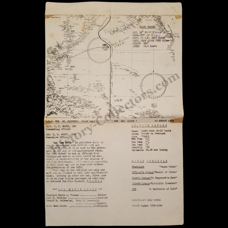 Vintage Original 1962 U.S. Navy Shipboard Newsletter - U.S.S. Gen. W. M. Mitchell T-AP-114