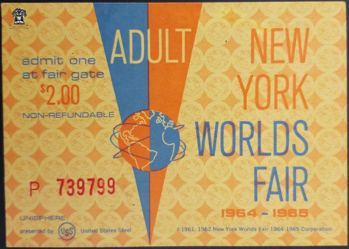 1964 -65 New York World's Fair Adult Entry Ticket Unused - Flushing Meadows–Corona Park Queens New York City
