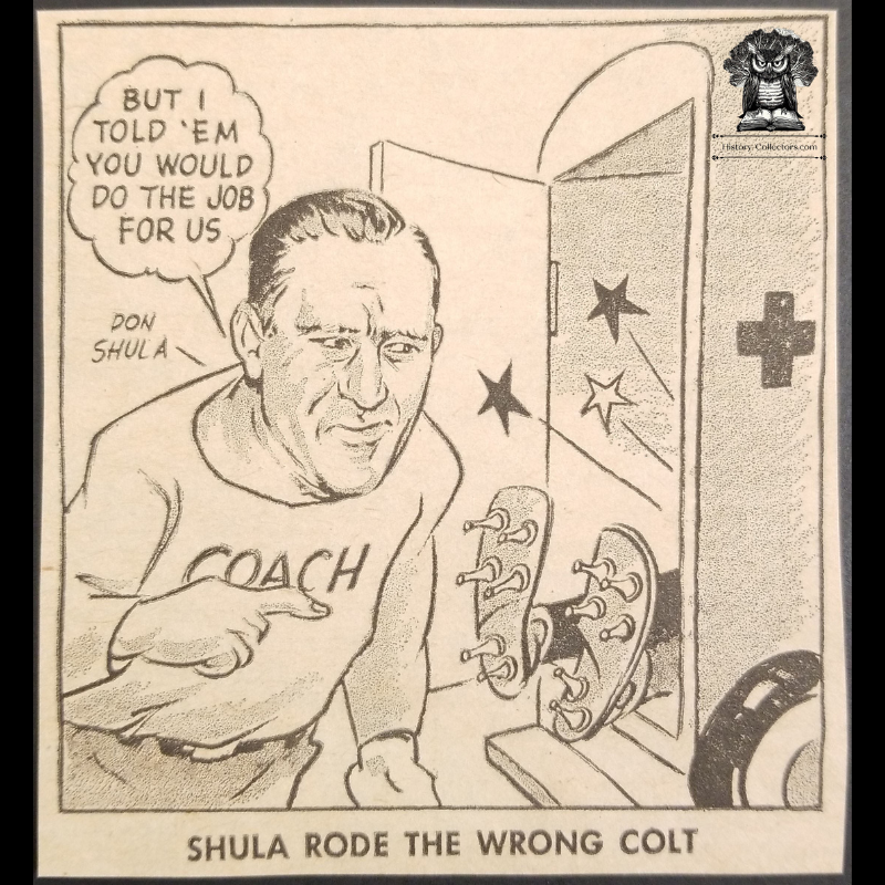 1965 "Gary Guozzo Can Do The Job For Us" Don Shula Newsprint Illustration - Baltimore Colts - Johnny Unitas Gary Cuozzo Injuries - Loss To Green Bay Packers