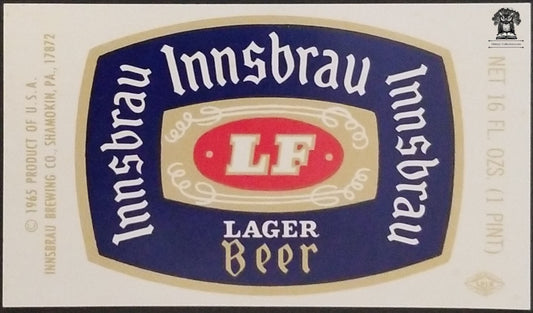 1965 LF Innsbrau Lager Pint Beer Bottle Label - Brewing Co Shamokin PA