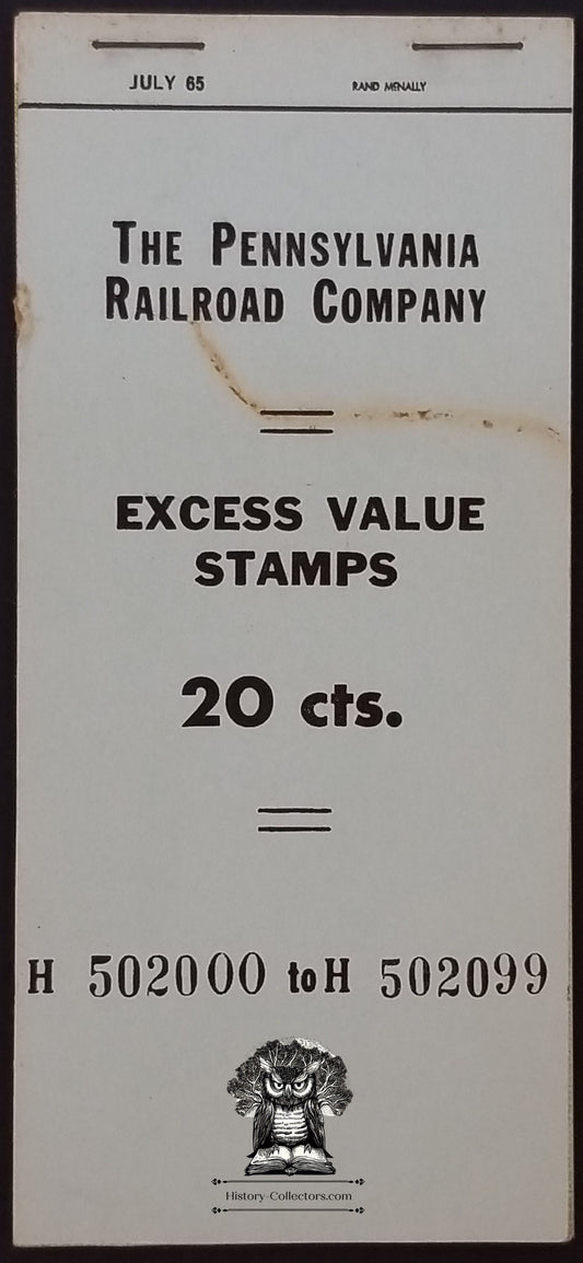 1965 Pennsylvania Railroad Company Excess Value Stamps 20c Booklet PRR Station