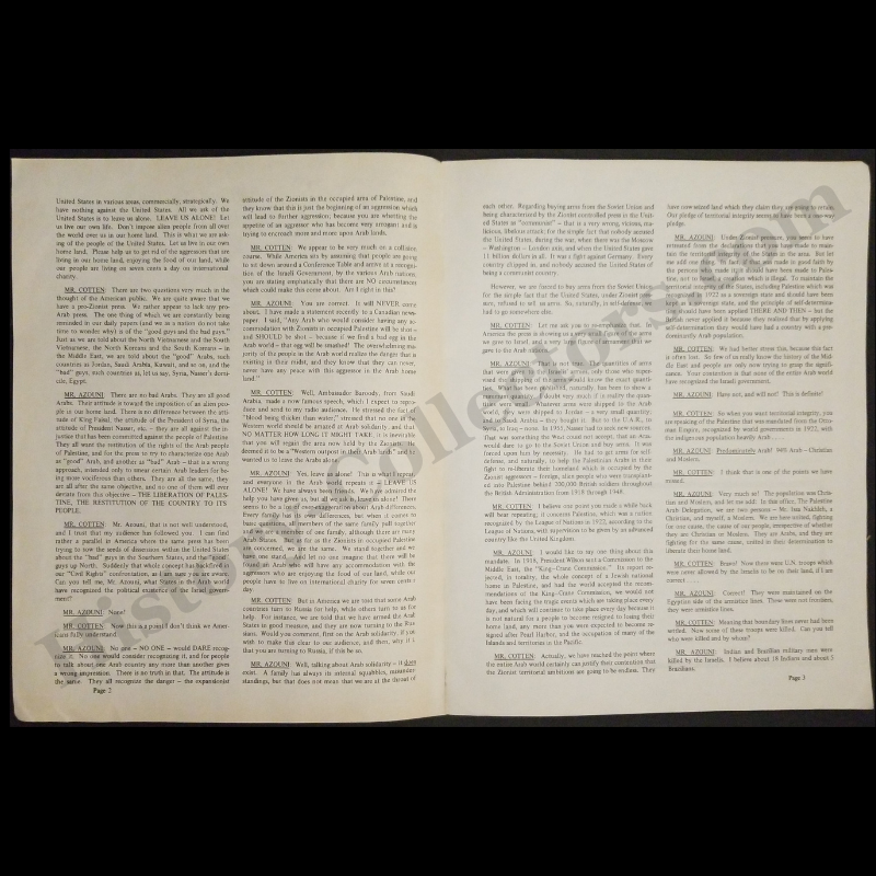 1967 Richard Cotten Conservative Viewpoint Newsletter - Printed Transcript Of A Radio Interview - Omar Azouni Palestine Arab Delegation - Cold War Era - Volume 5 - August 21-22 - Bakersfield California - Anti-Zionist Ideology - Ready For Framing