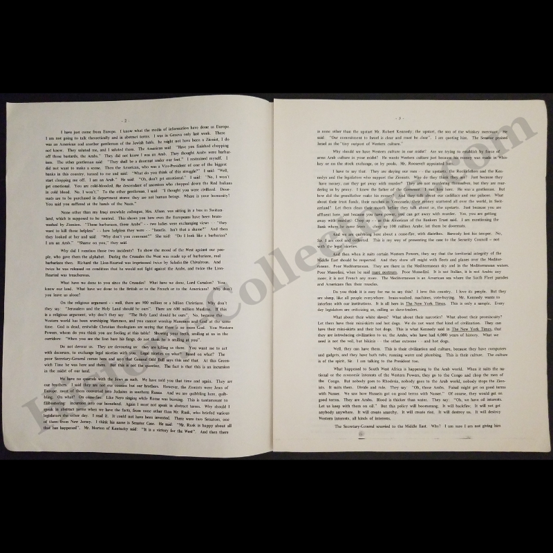1967 United Nations Security Council Speech Pamphlet - H.E. Ambassador Jamil M. Baroody - Permanent Mission Of Saudi Arabia To The United Nations - Cold War Era - June 11 - Anti-Zionist Ideology - Ready For Framing