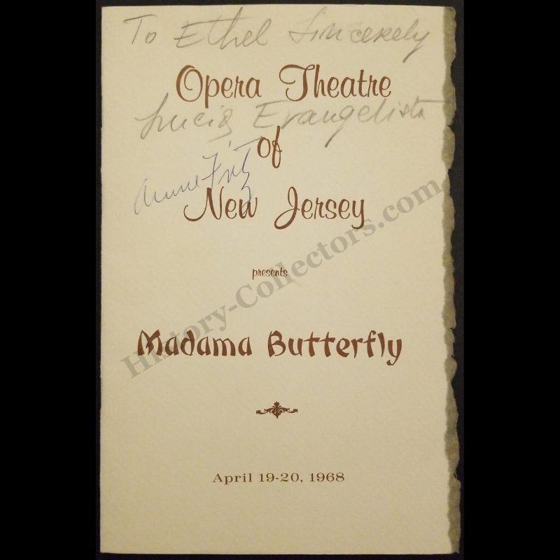 1968 Madama Butterfly Opera Program - Autograph Signed Lucia Evangelista - Autograph Signed Ann Fritz - Vietnam War Era - Ready For Framing