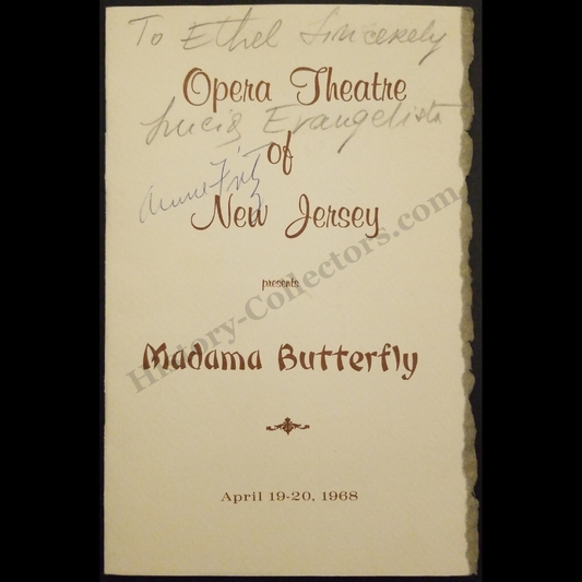 1968 Madama Butterfly Opera Program - Autograph Signed Lucia Evangelista - Autograph Signed Ann Fritz - Vietnam War Era - Ready For Framing