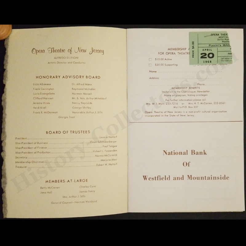 1968 Madama Butterfly Opera Program - Autograph Signed Lucia Evangelista - Autograph Signed Ann Fritz - Vietnam War Era - Ready For Framing