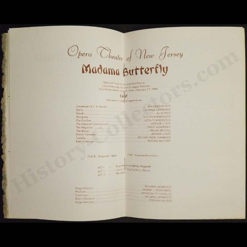 1968 Madama Butterfly Opera Program - Autograph Signed Lucia Evangelista - Autograph Signed Ann Fritz - Vietnam War Era - Ready For Framing