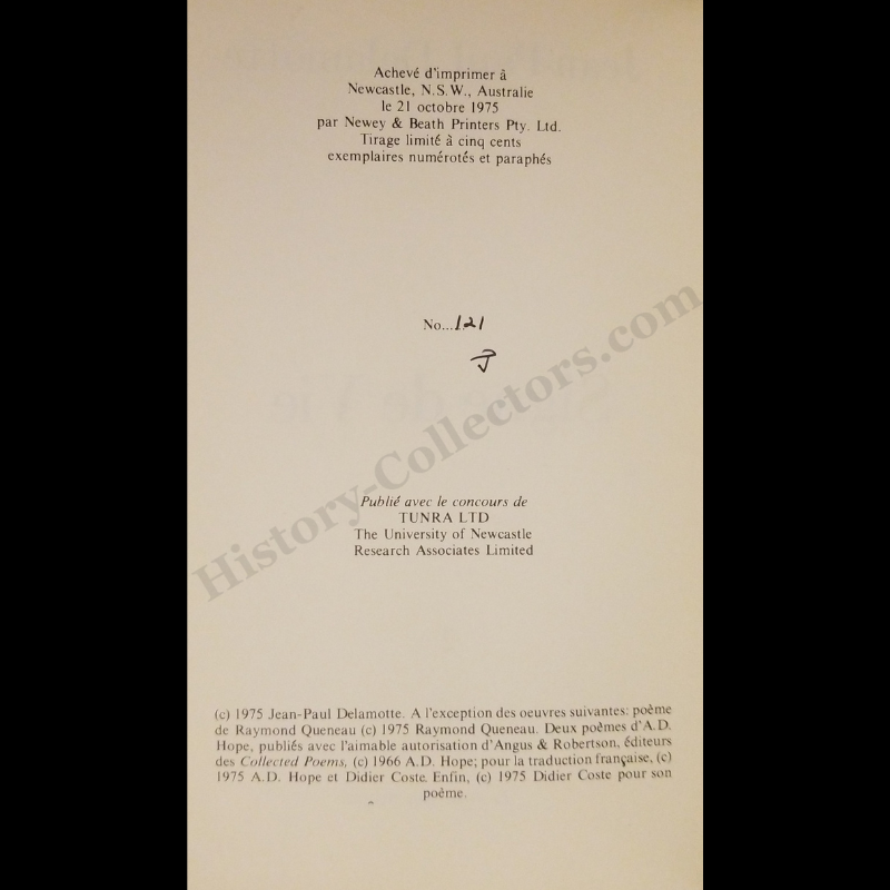 1975 Signe de Vie Jean-Paul Delamotte Book - Signed Presentation Copy To US Ambassador Jean Broward Shevlin Gerard - Number 121 / 200 - Bastille Day July 14 1983 - Late Cold War Era