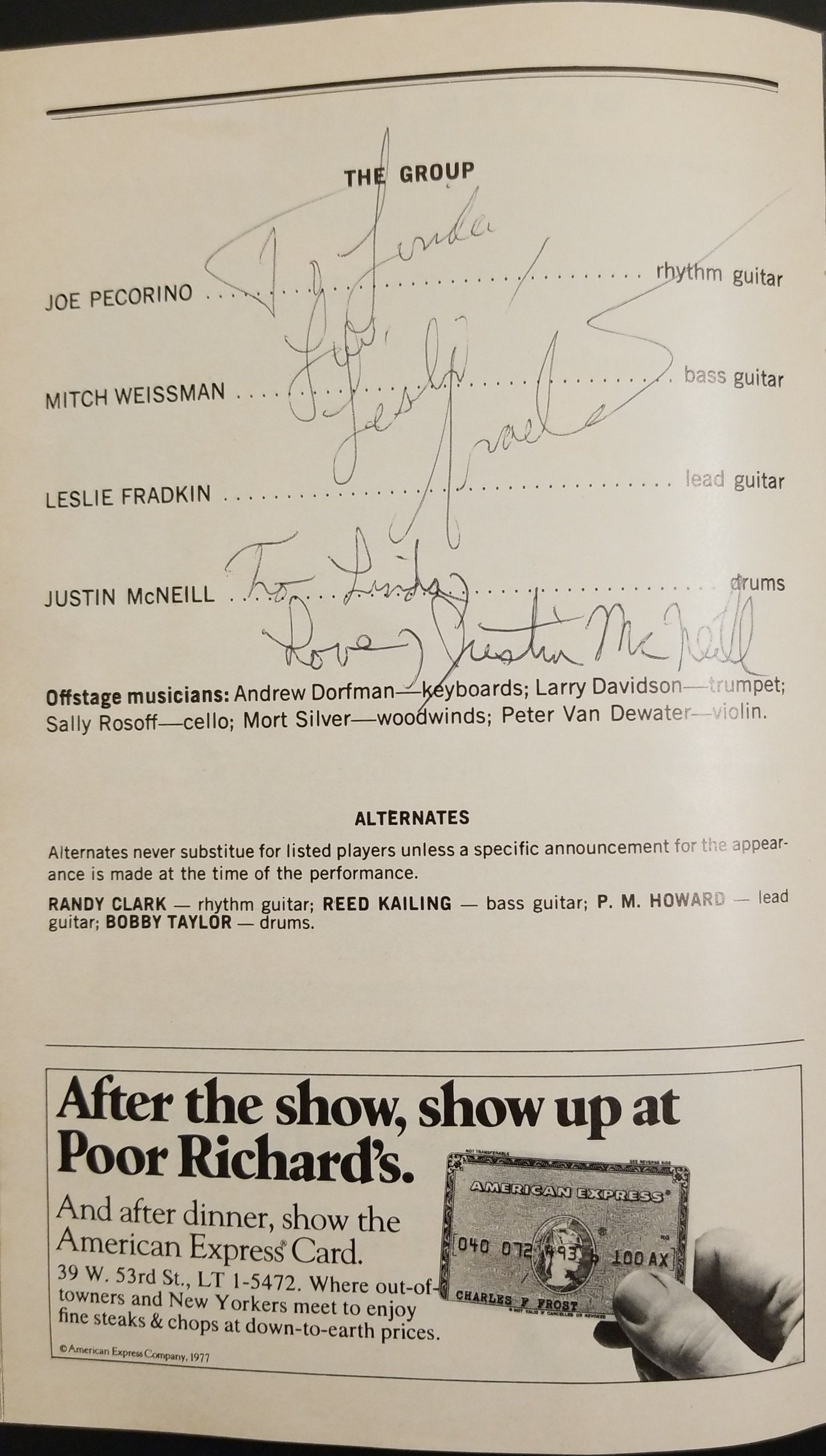 1977 Beatlemania Playbill Cast Signed Winter Garden Theatre NY Pecorino Weissman