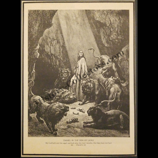 1978 Daniel In The Den Of Lions Gustave Doré Engraving Print Clipping - Christianity - Late Cold War Era - Ready For Framing