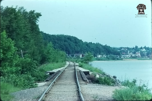 1978 Railroad Train Small Trestle Bridge Photo Slide - Rural Urban Shoreline Track - Kodak Kodachrome