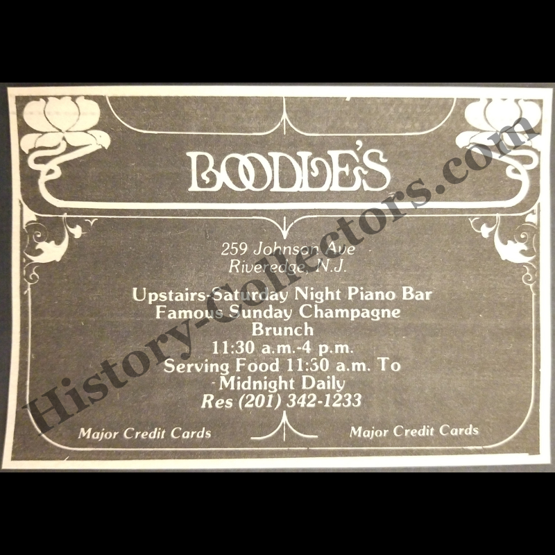 1980 Boodle's Restaurant Print Advertisement Clipping - 259 Johnson Avenue Riveredge New Jersey - Hospitality Industry - Late Cold War Era - Ready For Framing