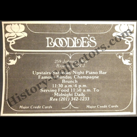 1980 Boodle's Restaurant Print Advertisement Clipping - 259 Johnson Avenue Riveredge New Jersey - Hospitality Industry - Late Cold War Era - Ready For Framing