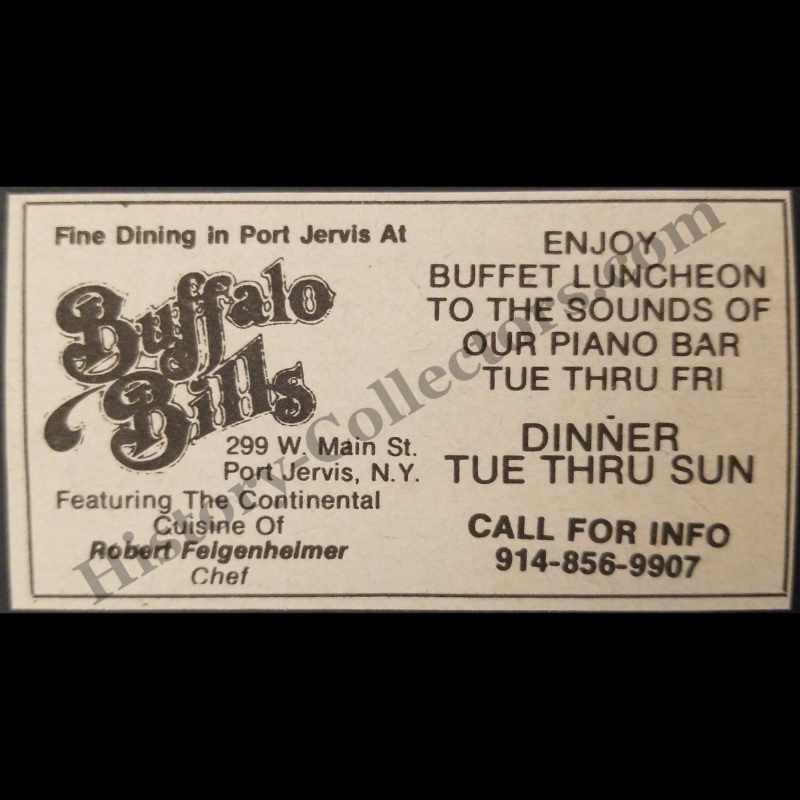 1980 Buffalo Bills Restaurant Print Advertisement Clipping - 209 West Main Street Port Jervis New York - Chef Robert Felgenheimer - Cold War Era - Ready For Framing