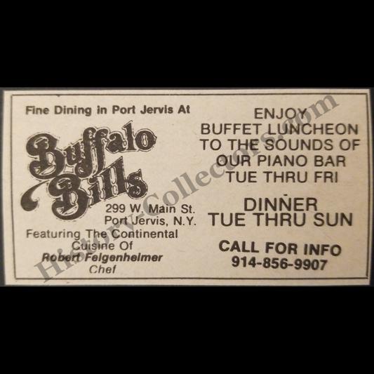 1980 Buffalo Bills Restaurant Print Advertisement Clipping - 209 West Main Street Port Jervis New York - Chef Robert Felgenheimer - Cold War Era - Ready For Framing