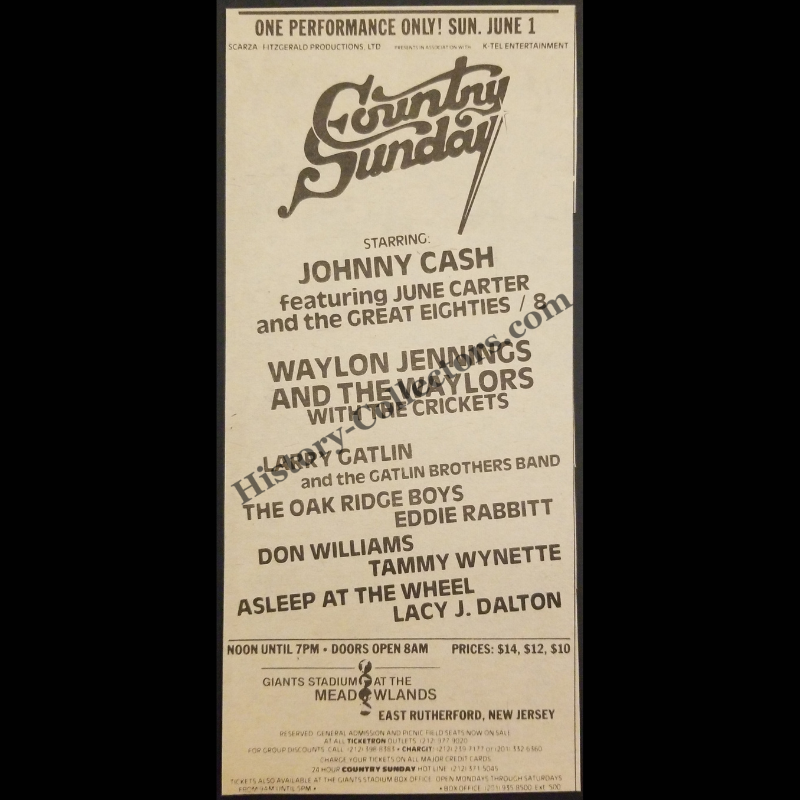 1980 Country Sunday Concert Print Advertisement Clipping - Giants Stadium Meadowlands East Rutherford New Jersey - June 1 - Late Cold War Era - Ready For Framing