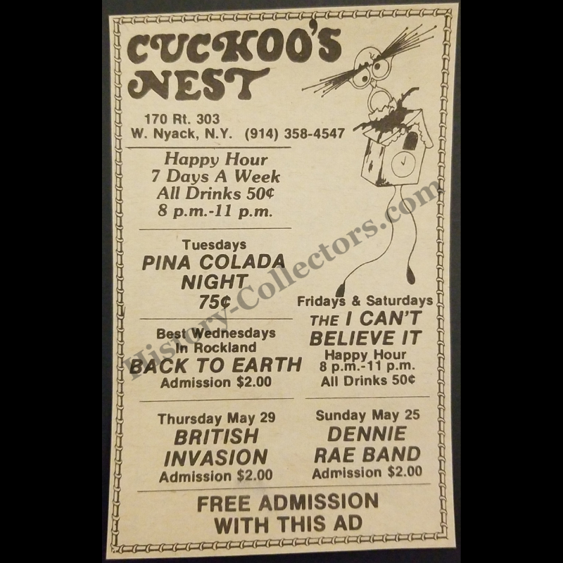 1980 Cuckoo’s Nest Print Advertisement Clipping - 170 Route 303 West Nyack New York - Urban Nightlife Entertainment - Cold War Era - Ready For Framing