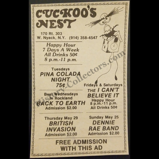 1980 Cuckoo’s Nest Print Advertisement Clipping - 170 Route 303 West Nyack New York - Urban Nightlife Entertainment - Cold War Era - Ready For Framing