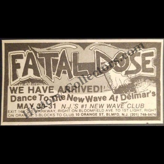 1980 Delmar's New Wave Club Print Advertisement Clipping - 10 Orange Street Bloomfield New Jersey - Fatal Dose Band - Urban Nightlife Entertainment - Late Cold War Era - Ready For Framing