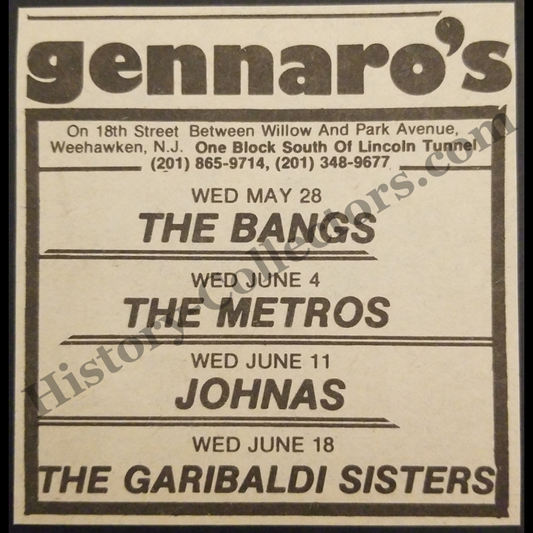 1980 Gennaro's Print Advertisement Clipping - 18th Street Weehawken New Jersey - Urban Nightlife Entertainment - Cold War Era - Ready For Framing