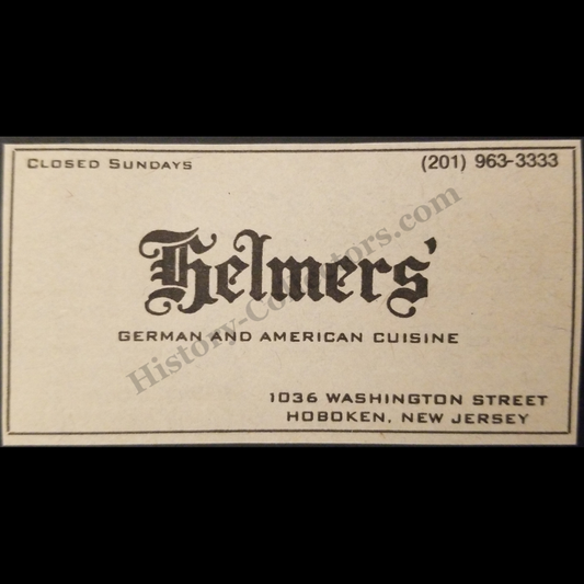 1980 Helmers Print Advertisement Clipping - 1036 Washington Street Hoboken New Jersey - German Inspired Regional Restaurant - Cold War Era - Ready For Framing