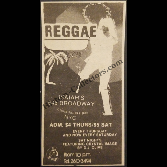 1945 Isaiah’s Nightclub Reggae Night Print Advertisement Clipping - 648 Broadway New York City - Urban Nightlife - Late Cold War Era - Ready For Framing