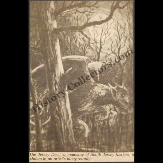 1980 Jersey Devil Illustration Print Clipping - Pine Barrens Folklore - Mother Leeds And A Thirteenth Child - Cold War Era - Ready For Framing