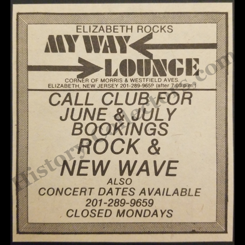 1980 My Way Lounge Print Advertisement Clipping - Corner Of Morris & Westfield Avenues Elizabeth New Jersey - Urban Nightlife Entertainment - Cold War Era - Ready For Framing