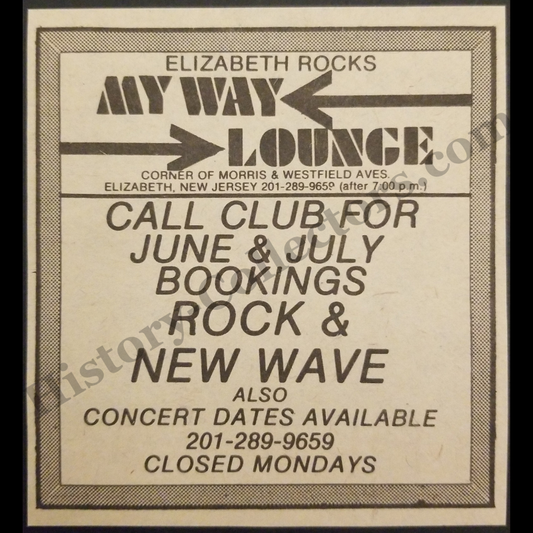 1980 My Way Lounge Print Advertisement Clipping - Corner Of Morris & Westfield Avenues Elizabeth New Jersey - Urban Nightlife Entertainment - Cold War Era - Ready For Framing