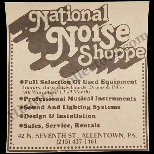 1980 National Noise Shoppe Print Advertisement Clipping - 42 North Seventh Street Allentown Pennsylvania - Local Retail History - Late Cold War Era - Ready For Framing