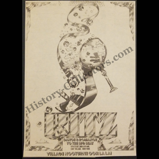 1980 RITZ Nightclub Premiere Print Advertisement Clipping - 119 East 11th Street East Village New York City - Urban Nightlife Entertainment - Late Cold War Era - Ready For Framing