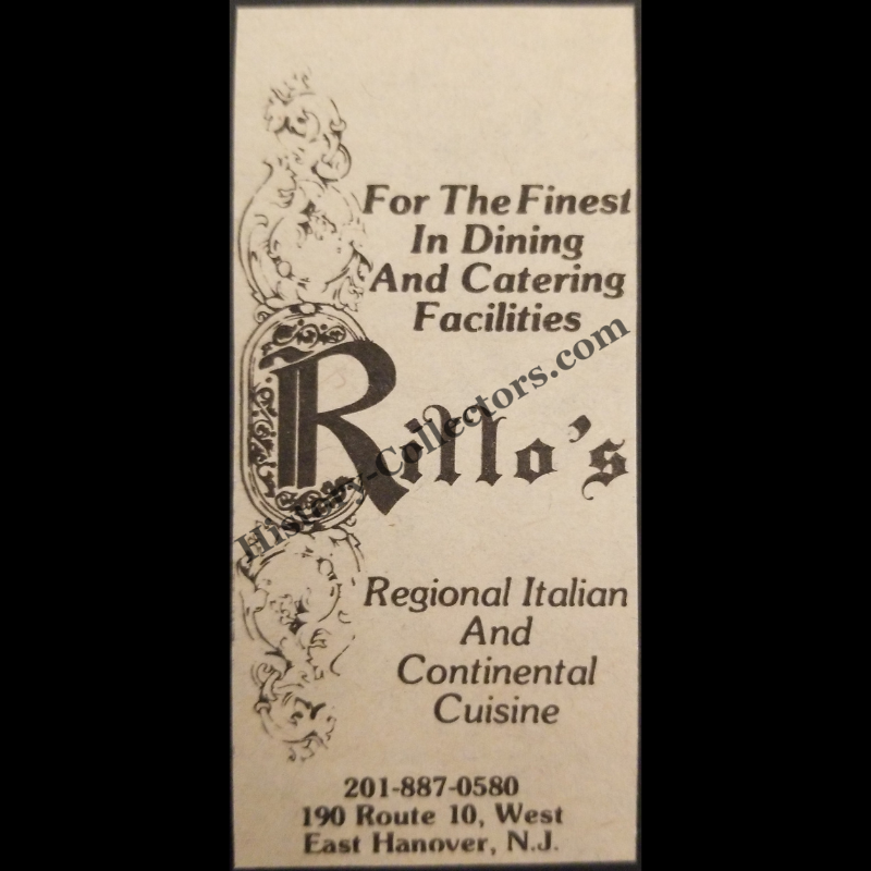1980 Rillo's Restaurant Print Advertisement Clipping - 190 Route 10 West East Hanover New Jersey - Suburban Food Culture - Cold War Era - Ready For Framing