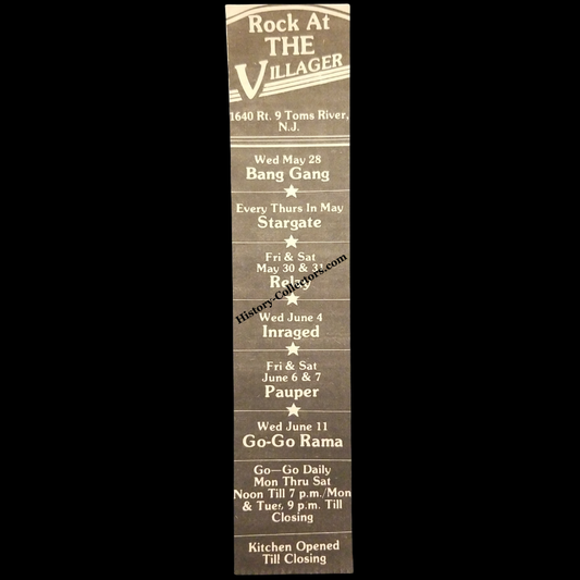 1980 Rock At The Villager Print Advertisement Clipping - 1640 Route 9 Toms River New Jersey - Late Cold War Era - Ready For Framing