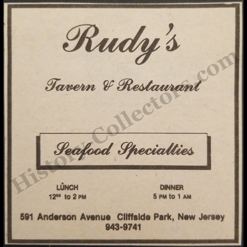 1980 Rudy's Tavern & Restaurant Print Advertisement Clipping - 591 Anderson Avenue Cliffside New Jersey - Seafood Dining Culture - Cold War Era - Ready For Framing
