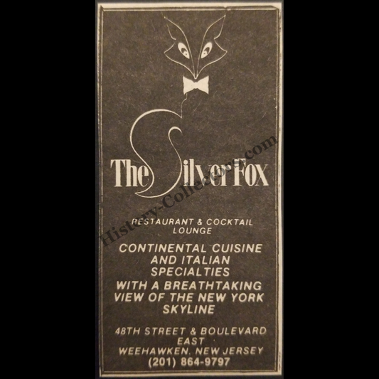 1980 The Silver Fox Print Advertisement Clipping - 48th Street & Boulevard East Weehawken New Jersey - New York Skyline Dining - Cold War Era - Ready For Framing