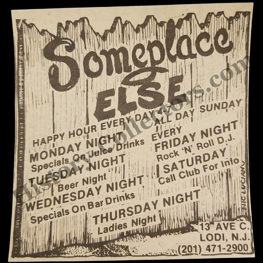 1980 Someplace Else Print Advertisement Clipping - 13 Avenue C Lodi New Jersey - Neighborhood Bar - Local Tavern - Late Cold War Era - Ready For Framing