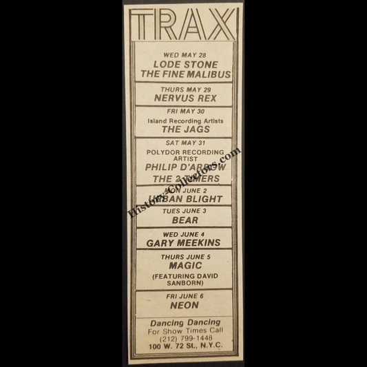 1980 TRAX Nightclub Print Advertisement Clipping - 100 West 72nd St New York - Urban Nightlife Entertainment - Late Cold War Era - Ready For Framing