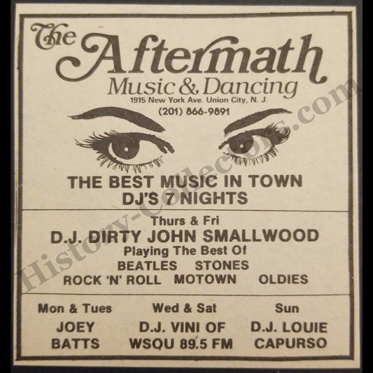 1980 The Aftermath Print Advertisement Clipping - 1915 New York Avenue Union City New Jersey - Urban Nightlife Entertainment - Cold War Era - Ready For Framing