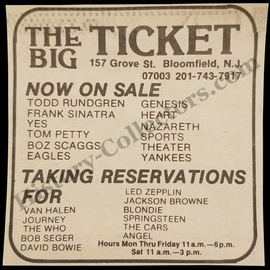 1980 The Big Ticket Print Print Advertisement Clipping - 157 Grove Street Bloomfield New Jersey - Ticket Broker - Late Cold War Era - Ready For Framing