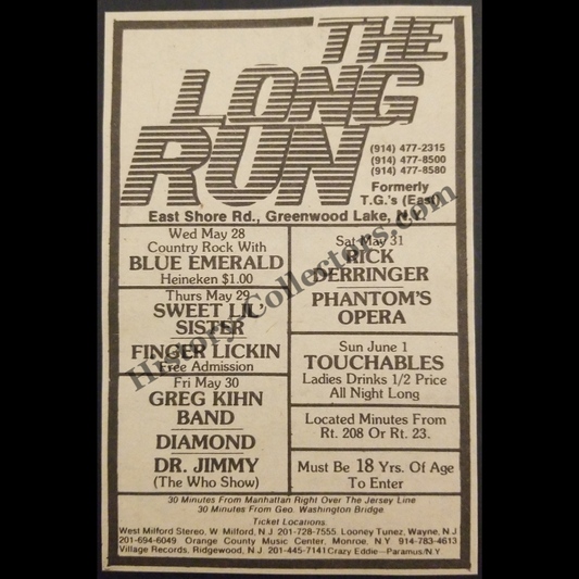 1980 The Long Run Print Advertisement Clipping - East Shore Road Greenwood Lake New York - Urban Nightlife Entertainment - Cold War Era - Ready For Framing